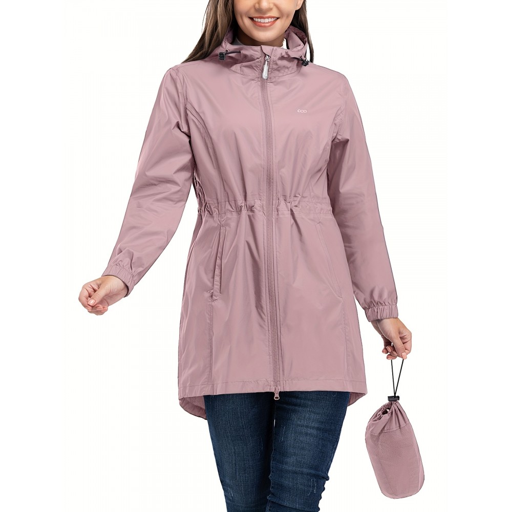 [33,000ft Windbreaker] Lightweight Women's 33,000ft Windbreaker Long Coats | Packable Jacket with Hood Trench Coats for Golf Hiking Travel | Plus Size