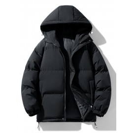 Women's Hooded Outdoor Jacket, Solid Color Plus Size Winter Coat, Fashionable Elegant Loose Fit Long Sleeve Warm Puffer For Fall/Winter