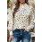 Beige Mock Neck Lantern Sleeve Fashion Print Blouse